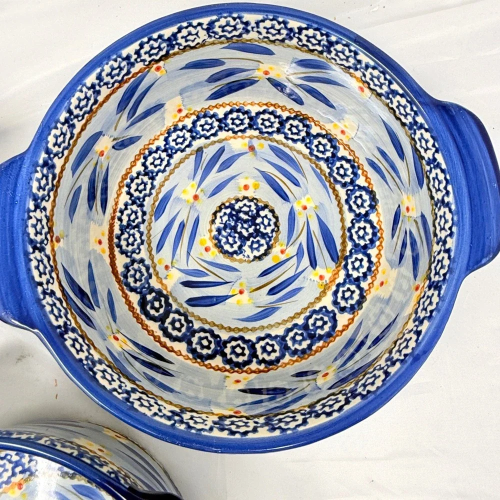 Temp-tations Old World Blue Ceramic Round Nesting  Set 3pc 2/1.5/1.0 qt